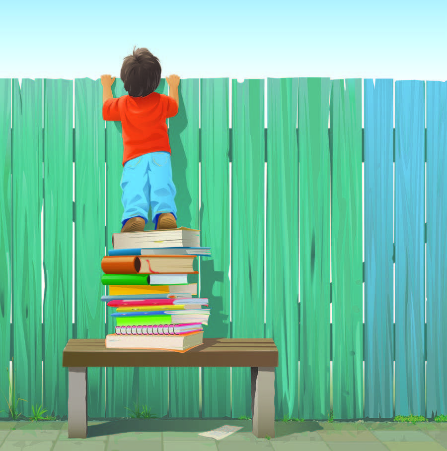 kid looking over a fence